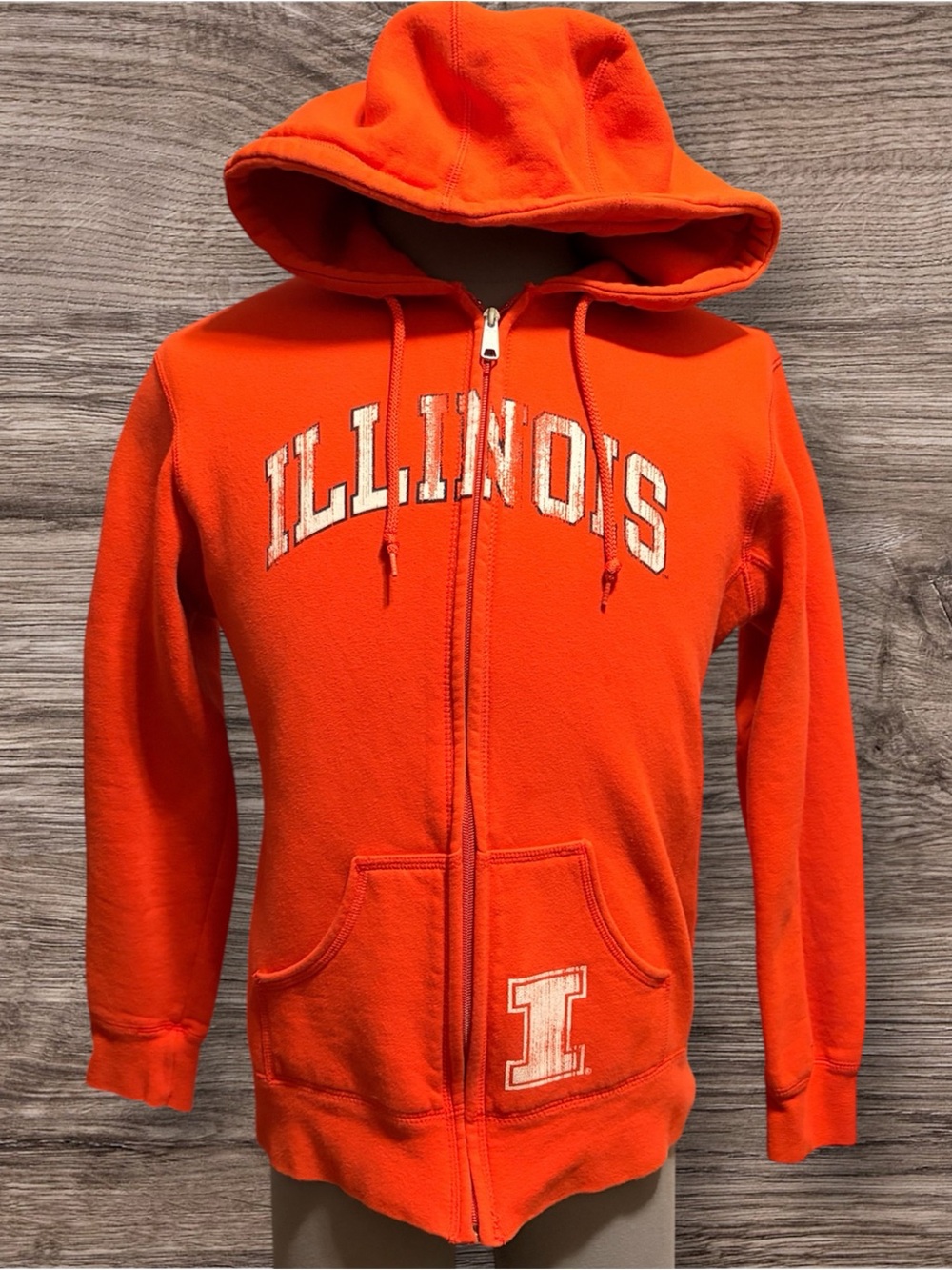Russell Athletic Orange Kids' Full-Zip Hoodie with 'ILLINOIS' Lettering
